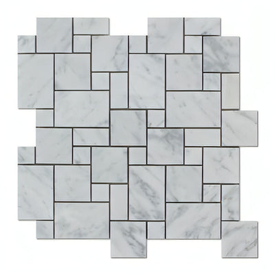 Carrara White Marble Polished Mini Versailles Mosaic Tile - heytiles