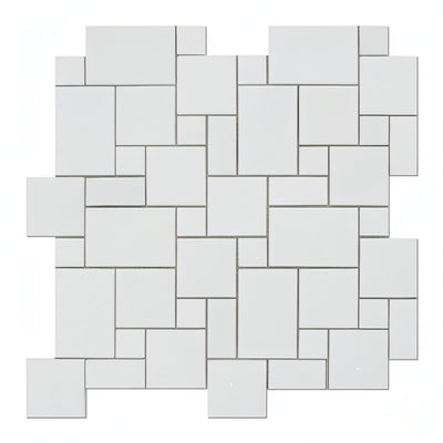 Thassos White Marble Polished Mini Versailles Mosaic Tile - heytiles