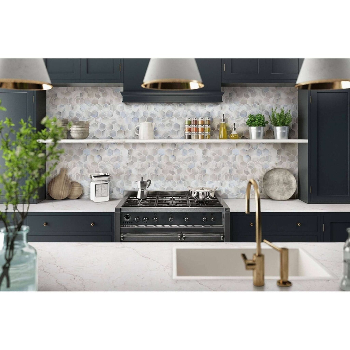 Akoya Pearl 3” Hexagon Mosaic Tile - Hey Tiles