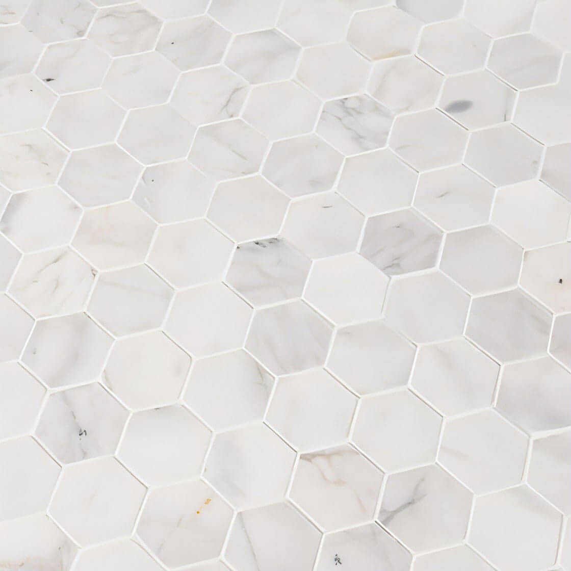 MSI Calacatta Cressa 2" Hexagon 12x12x 10mm Honed Marble Mosaic - Hey Tiles