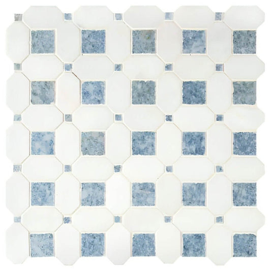 Thassos White + Azula Hatchwork 12X12 Polished Marble Mosaic Tile - Hey Tiles