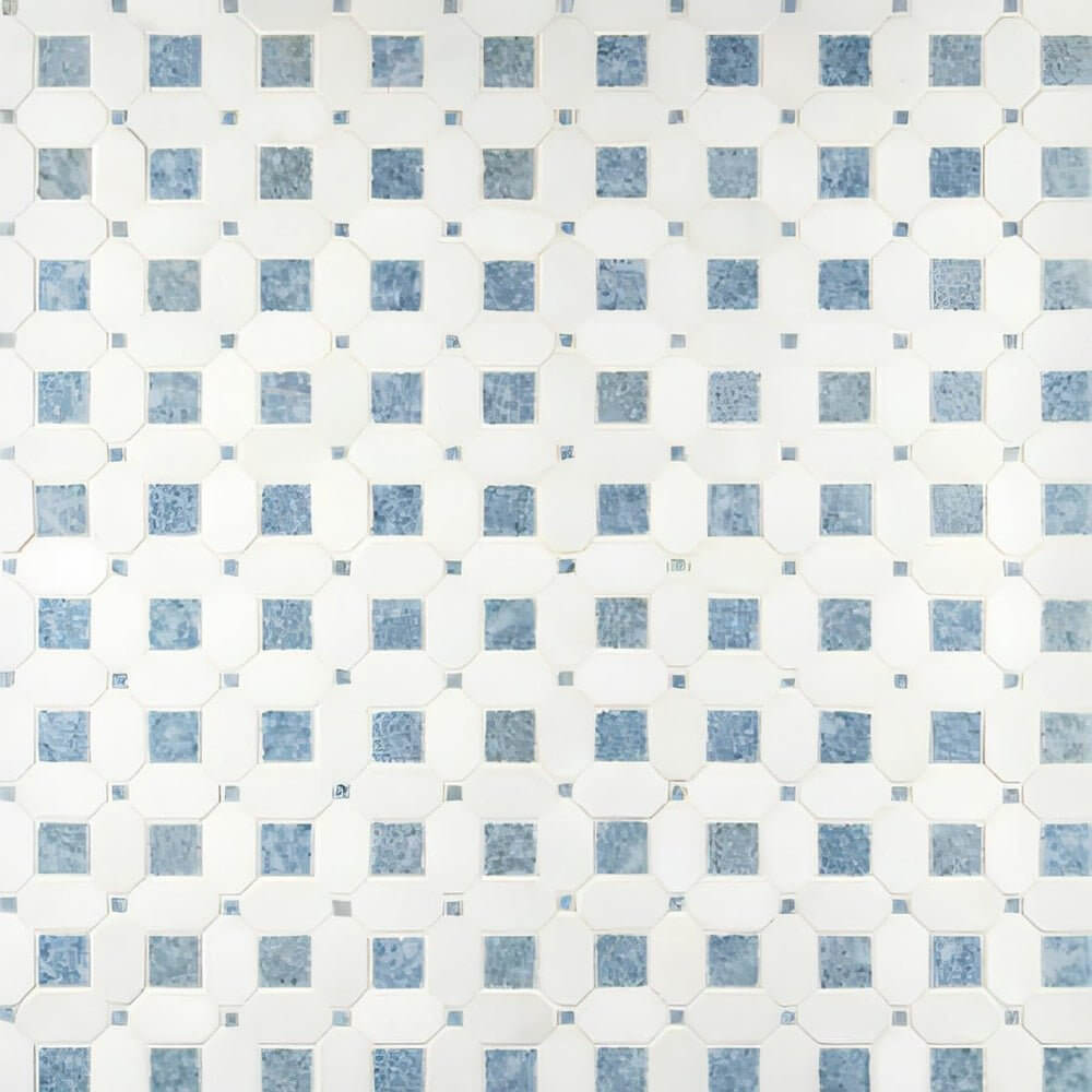 Thassos White + Azula Hatchwork 12X12 Polished Marble Mosaic Tile - Hey Tiles