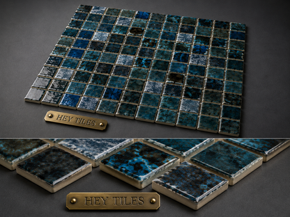 Fujiwa Saga Series: 1-1/8" x 1-1/8" Blue Blend Semi-Gloss Porcelain Square Mosaic Tile — product image 3