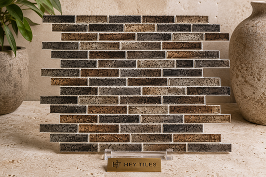 Fujiwa Lombo Series: 1/2" x 3-1/4" Wheat Glossy Porcelain Pencil Mosaic Tile