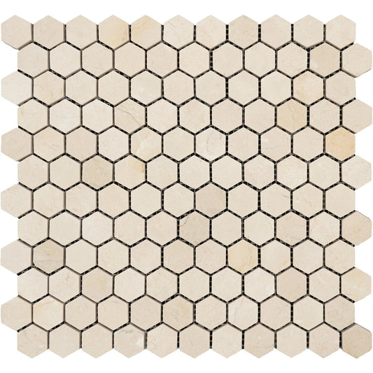 1” Crema Marfil Hexagon Spanish Marble - Hey Tiles