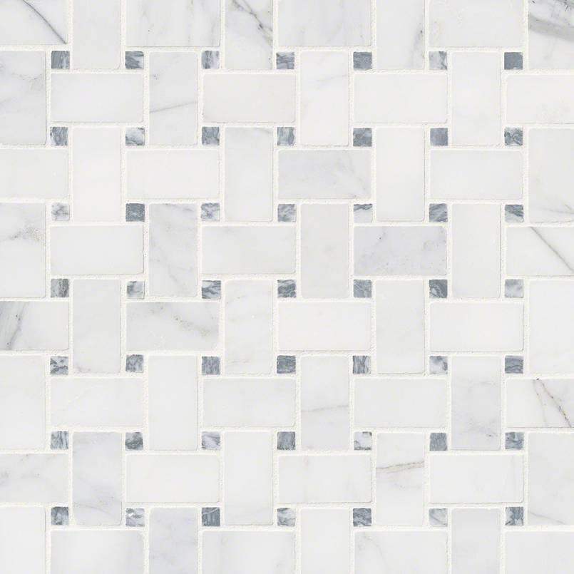 MSI Calacatta Cressa Basketweave Honed Marble Mosaic Tile