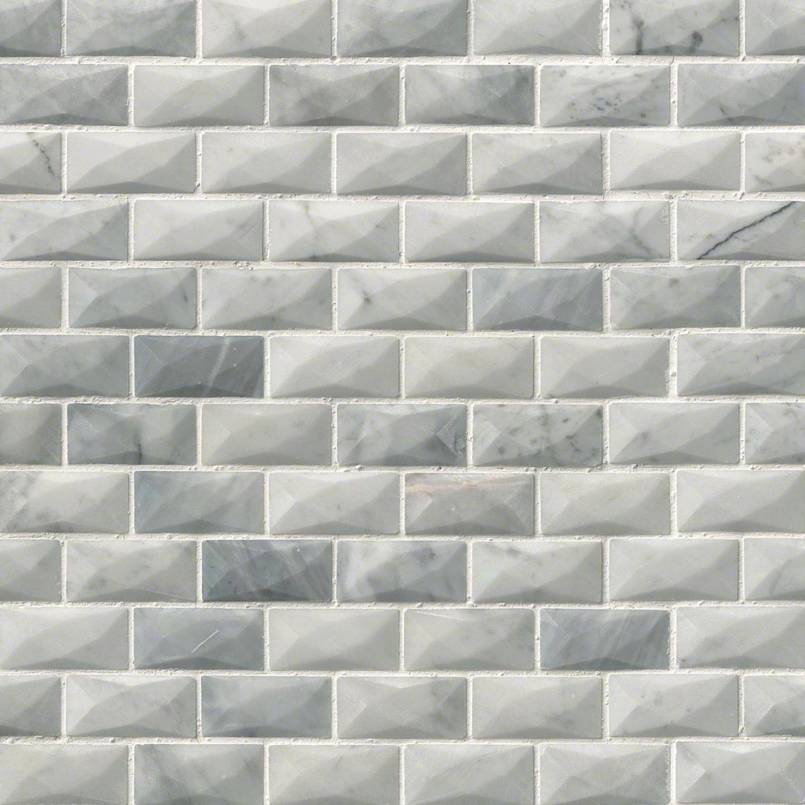 MSI Carrara White 1 x 2 3D Polished Marble Mosaic Tile