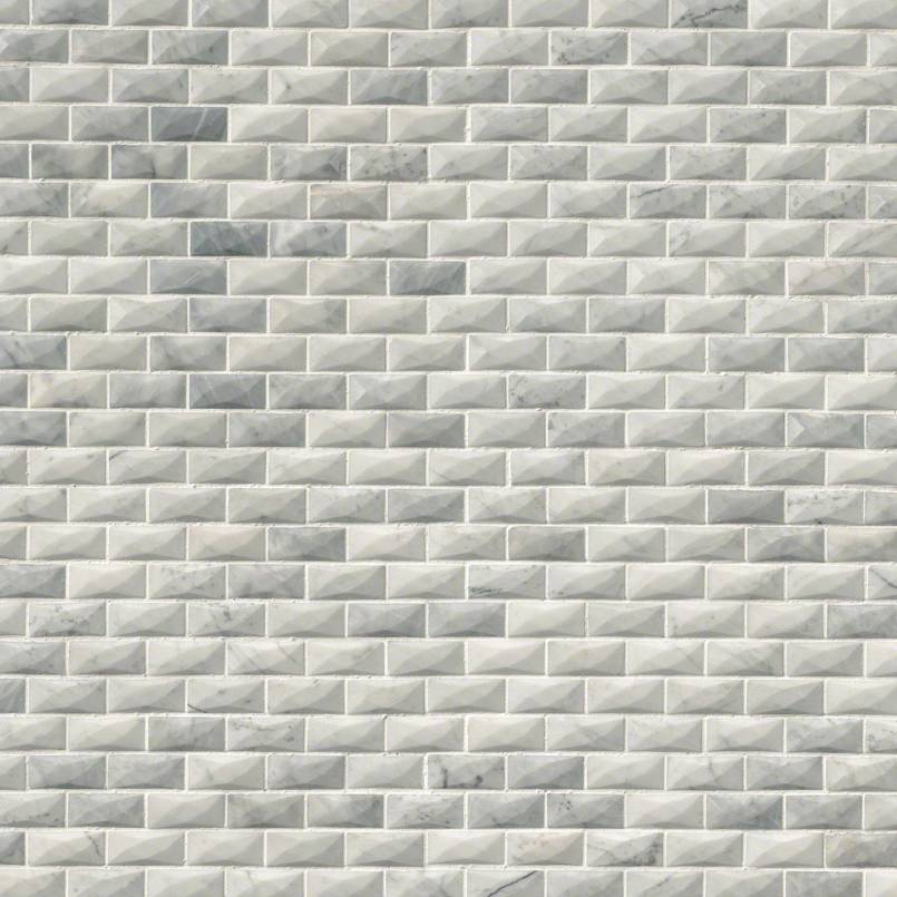 MSI Carrara White 1 x 2 3D Polished Marble Mosaic Tile
