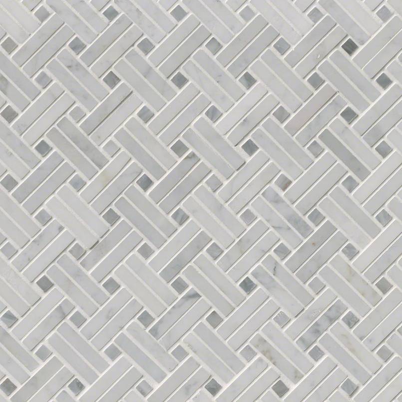MSI Carrara White Basketweave Polished Marble Mosaic Tile