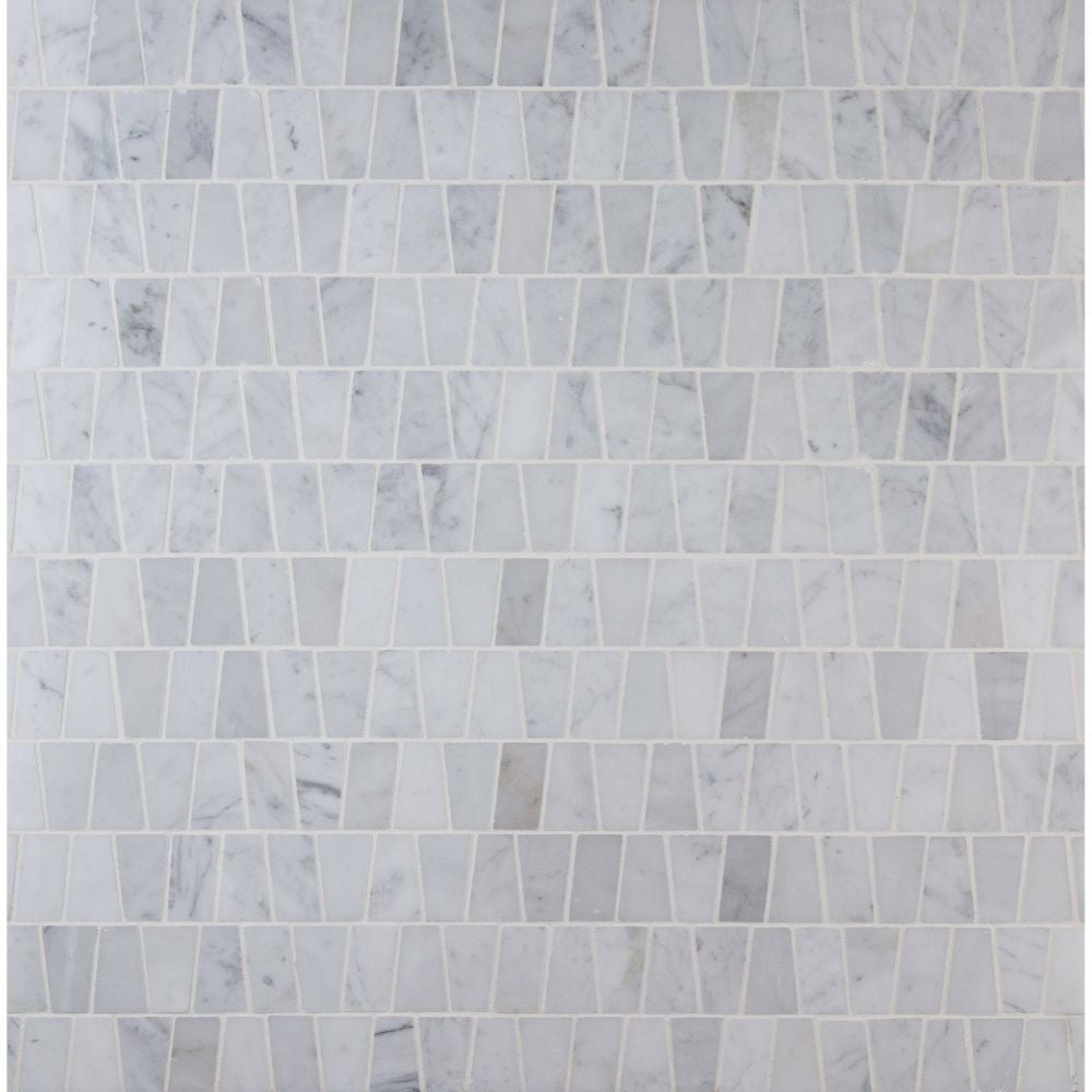 MSI Carrara White Trapezoid Pattern Polished Marble Mosaic Tile