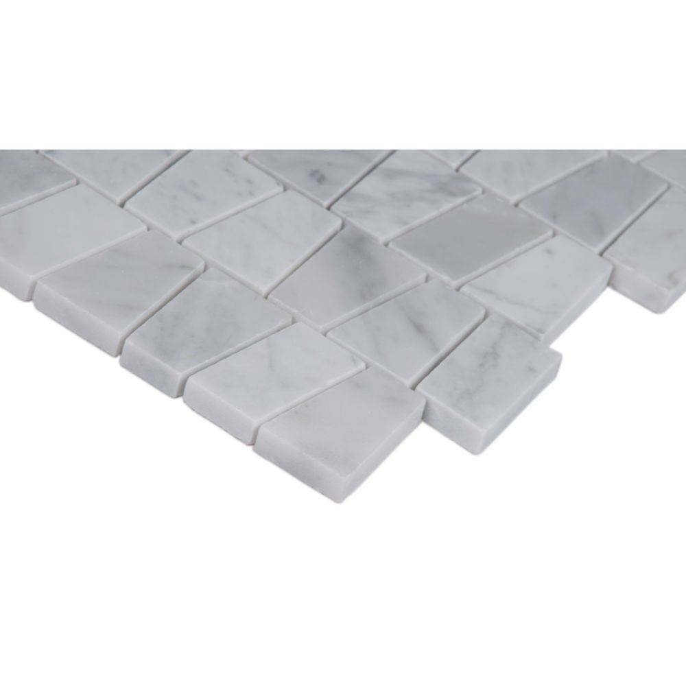 MSI Carrara White Trapezoid Pattern Polished Marble Mosaic Tile