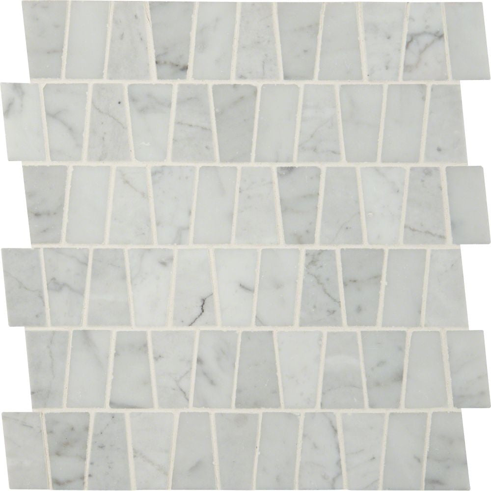 MSI Carrara White Trapezoid Pattern Polished Marble Mosaic Tile