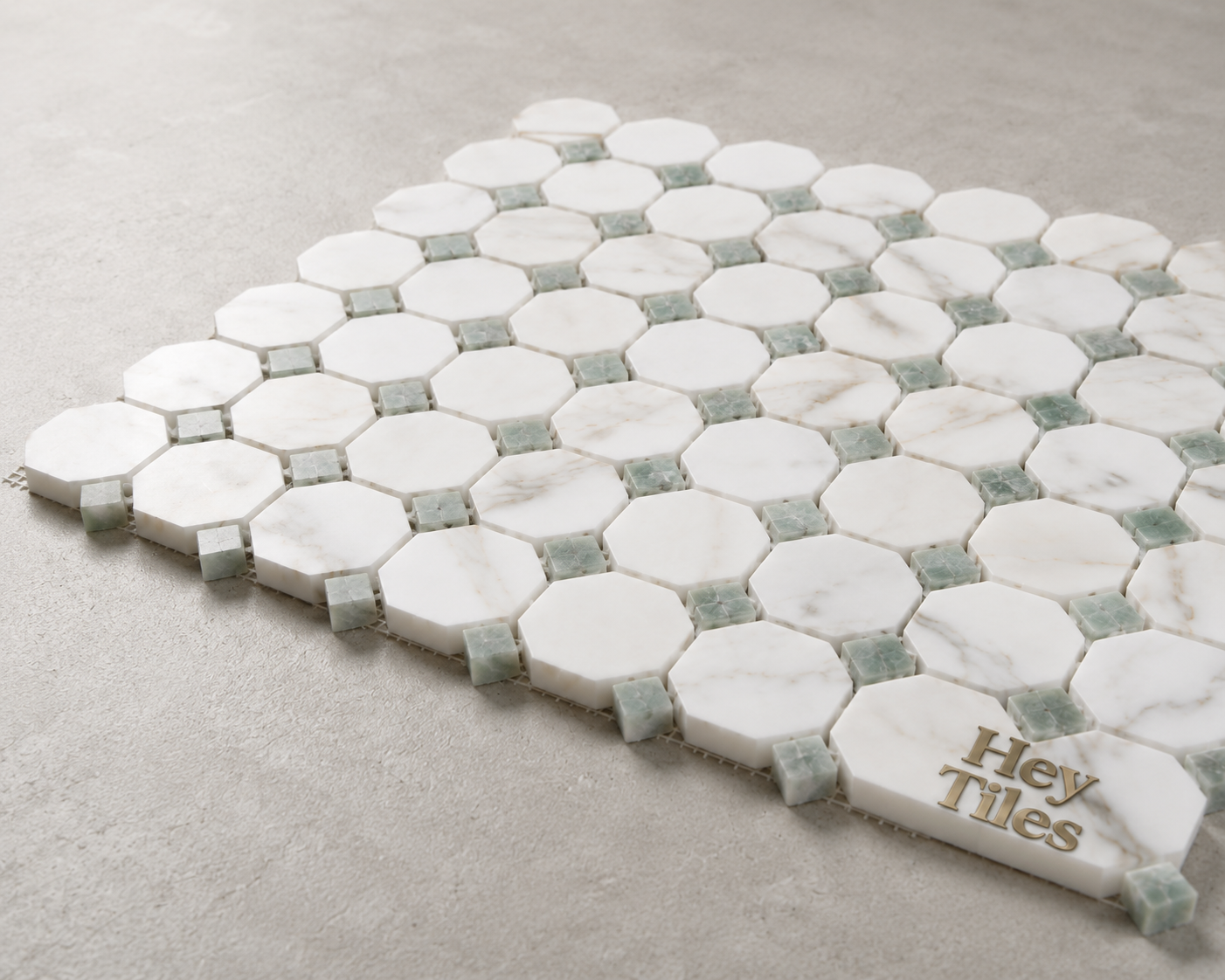 12x12 Calacatta Green Octagon CalaVerde Mosaic Tile