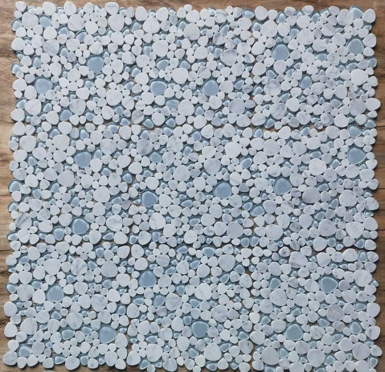 12x12 Blue Carrara Pebble Mosaic Tile - Hey Tiles