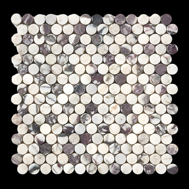 12”x12” Calacatta Viola Penny Round Mosaic Tile, 3/8 - Hey Tiles