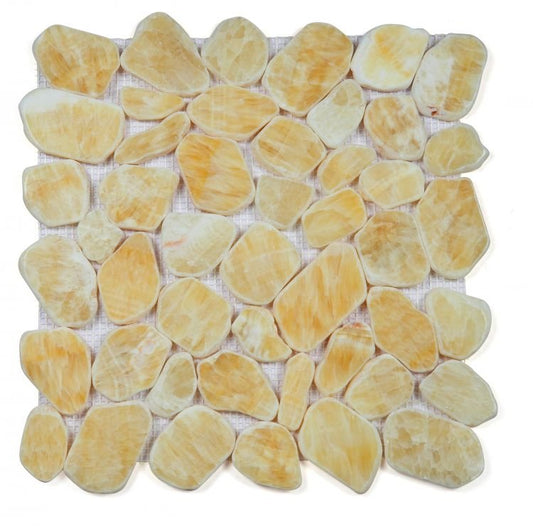 12x12 Honey Onyx Pebble Mosaic Tile Tumbled - Hey Tiles