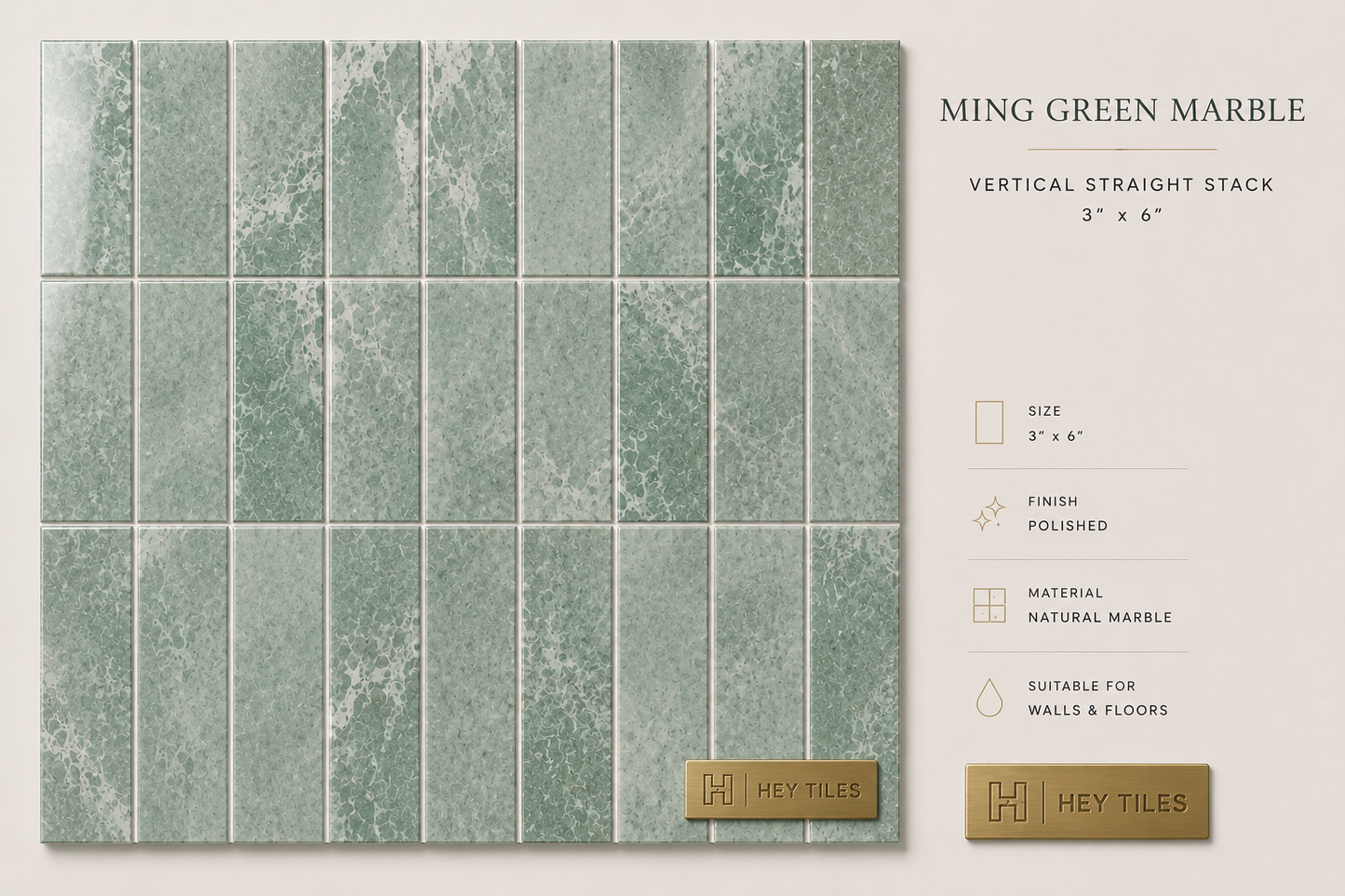 3" X 6" Ming Green Classico Marble Tile