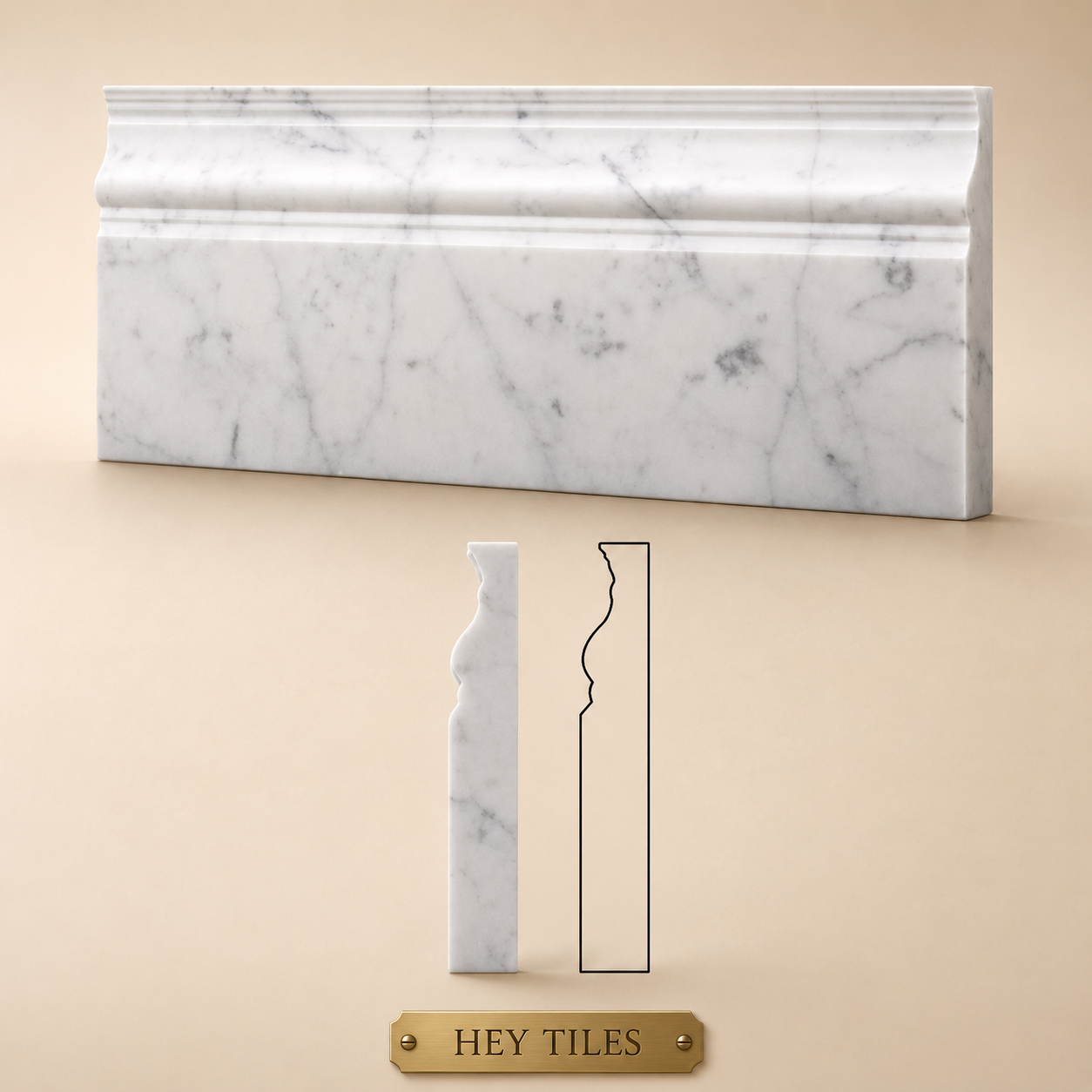 4.75" x 12" Carrara Bianco  Marble Baseboard Molding Trim