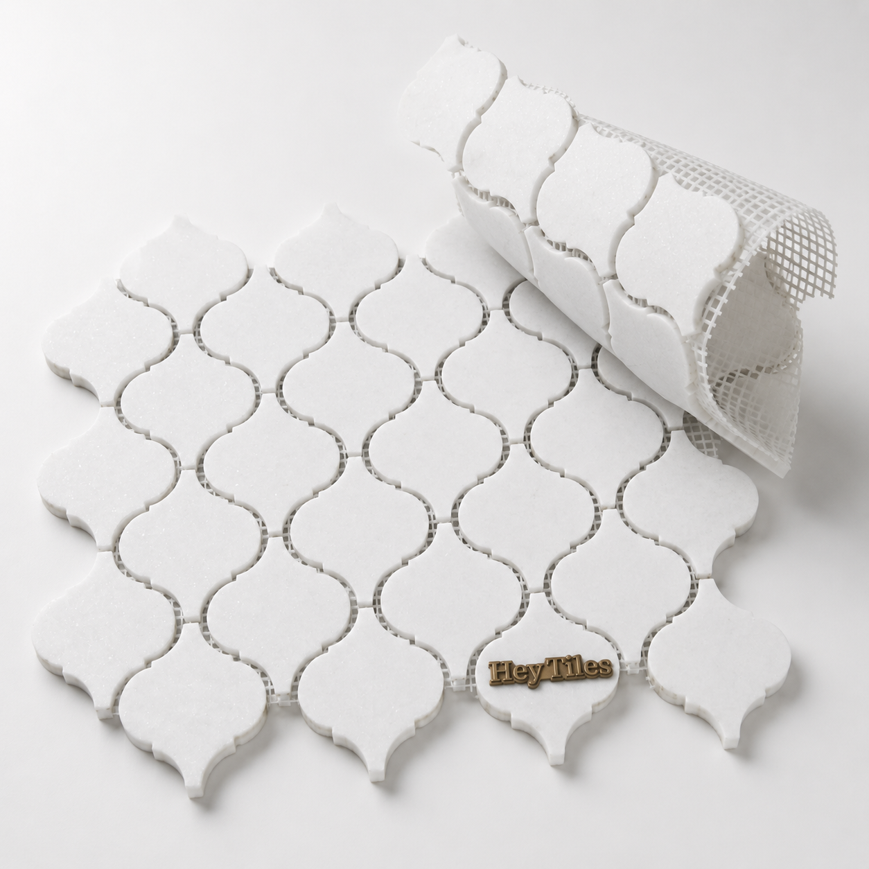 3” Thassos White Arabesque Mosaic, Greek Marble 12X12