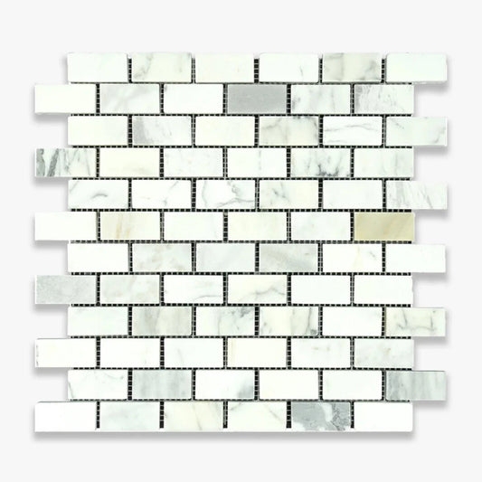 1x2 Calacatta Gold Honed Brick Mosaic, Italian Marble Polished / Honed - Hey Tiles