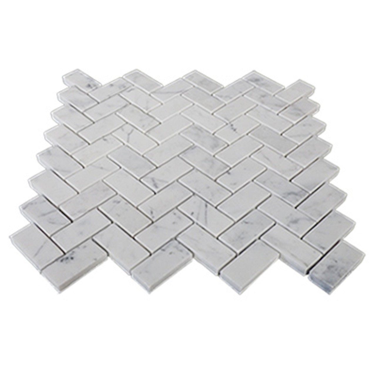 1x2 Carrara White Herringone Mosaic Tile - Hey Tiles