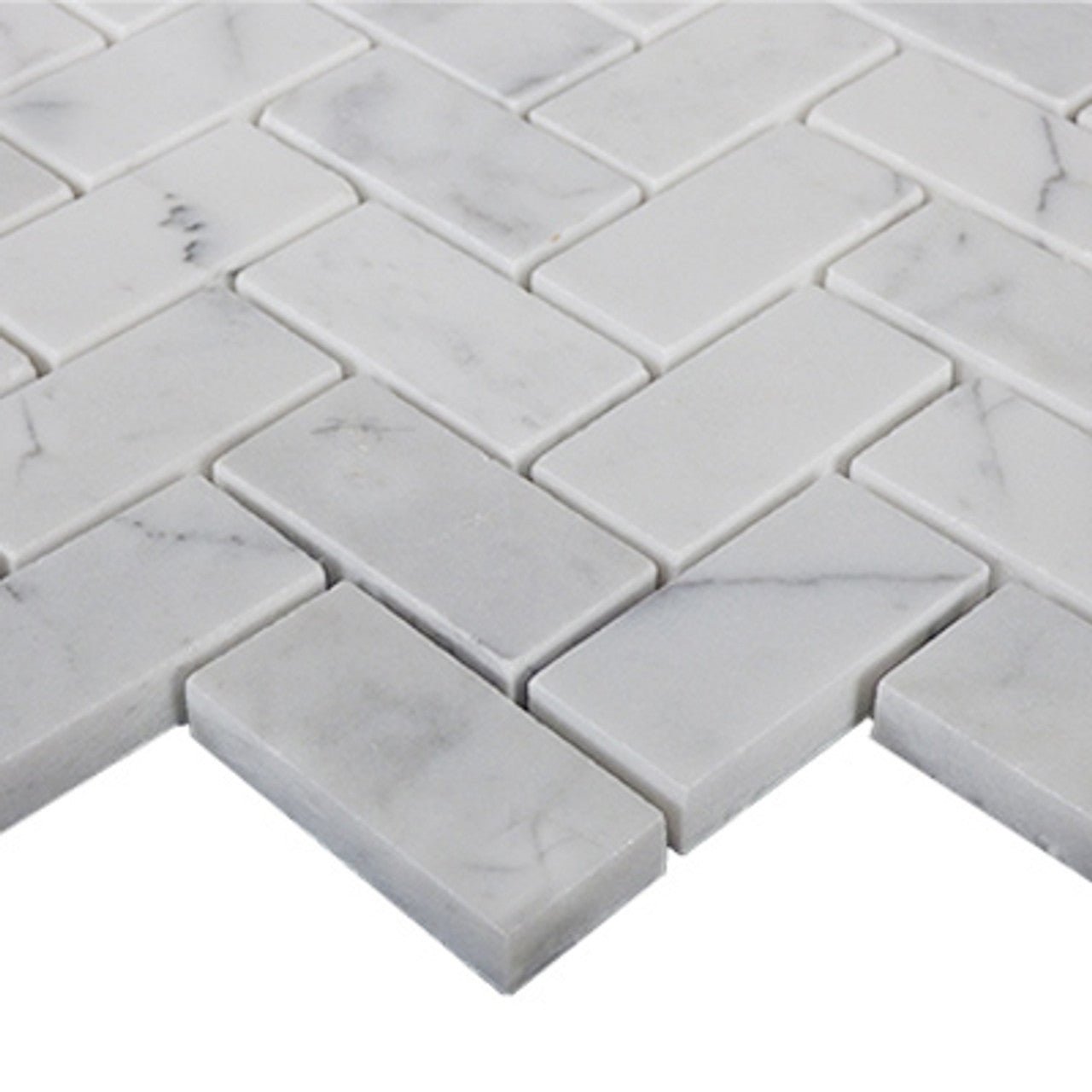 1x2 Carrara White Herringone Mosaic Tile - Hey Tiles