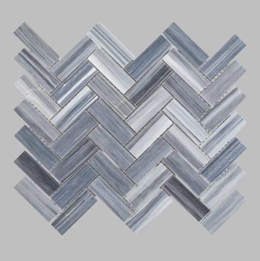 1”x3” Bardiglio Marble Herringbone Polished, 10.50”x12.75” - Hey Tiles