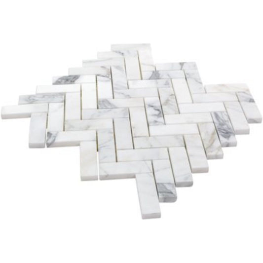 1x3 Calacatta Gold Marble Herringbone Mosaic Tile Polished / Honed - Hey Tiles