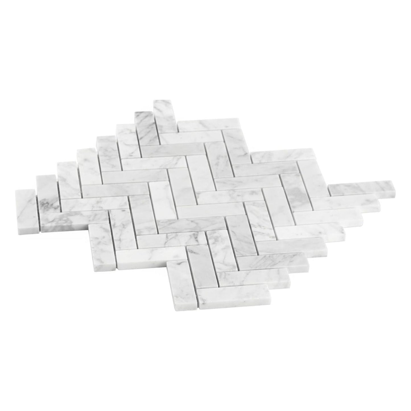 1x3 Carrara White Marble Herringbone Mosaic Tile - Hey Tiles