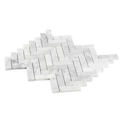1x3 Carrara White Marble Herringbone Mosaic Tile - Hey Tiles