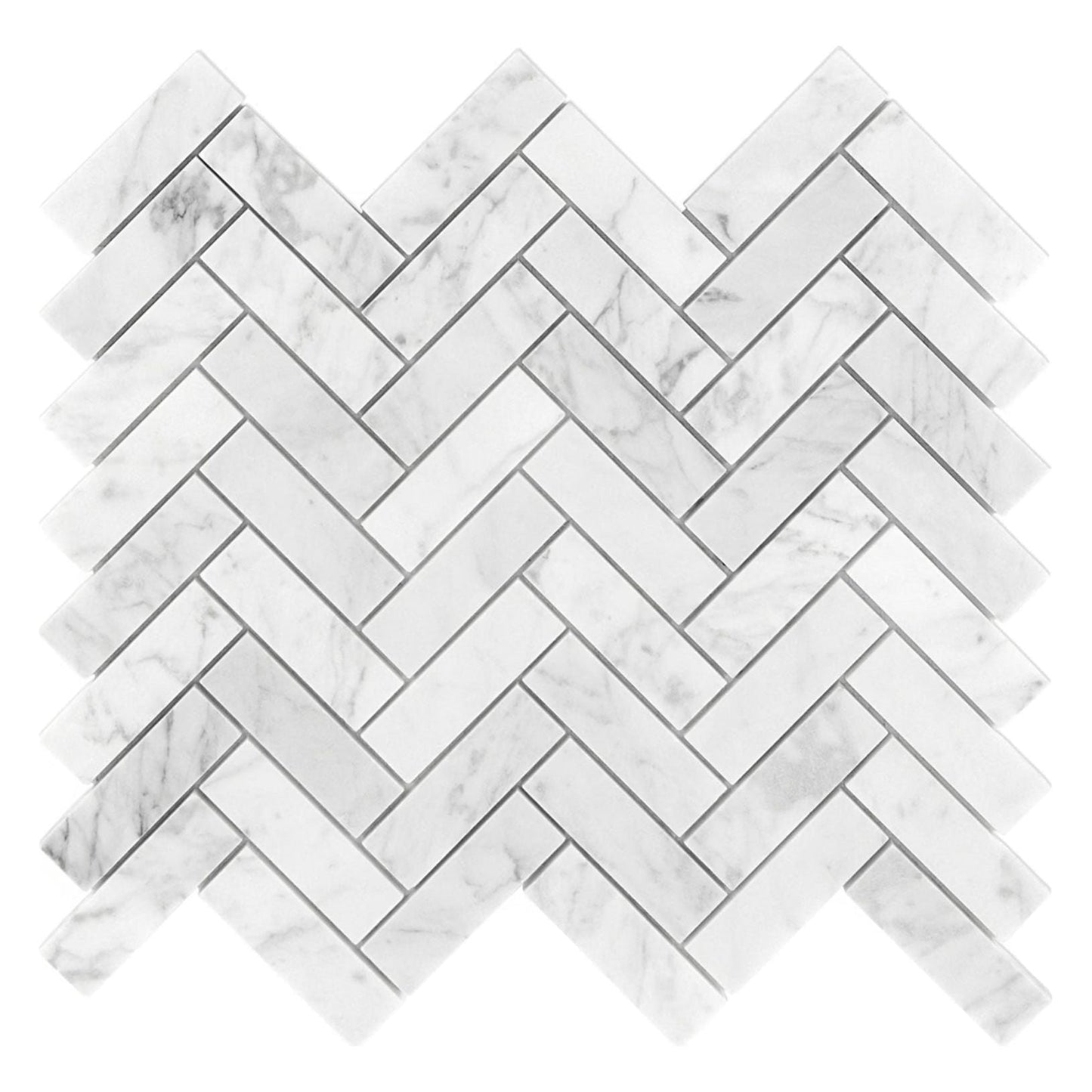 1x3 Carrara White Marble Herringbone Mosaic Tile - Hey Tiles