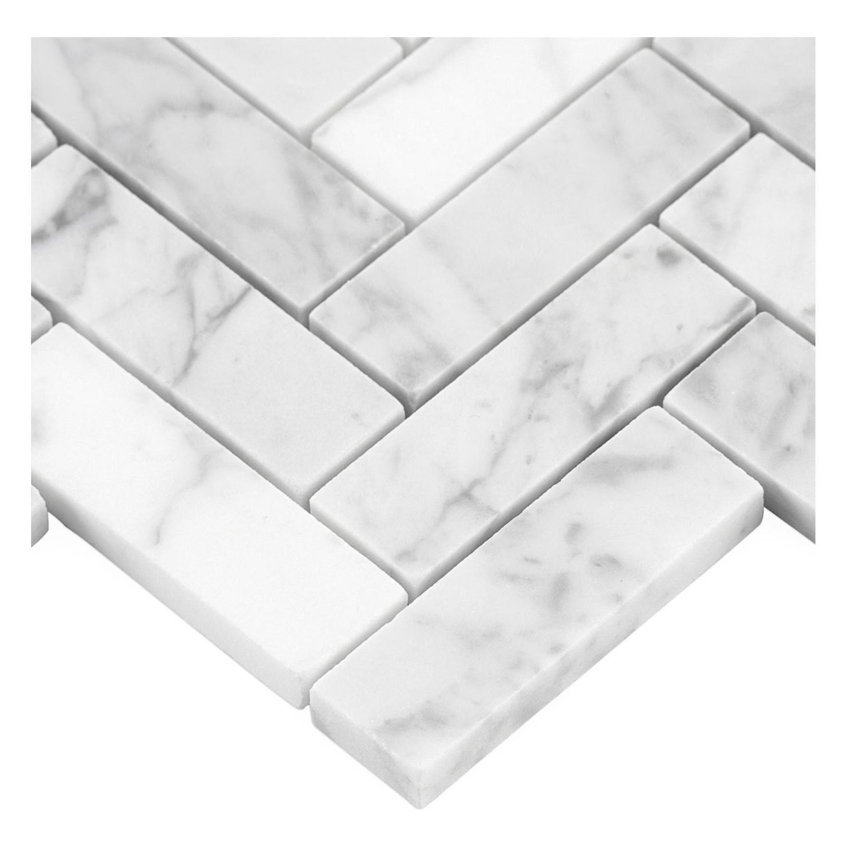 1x3 Carrara White Marble Herringbone Mosaic Tile - Hey Tiles