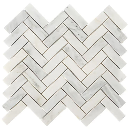 1x3 Oriental White Herringbone Mosaic Tile - Hey Tiles