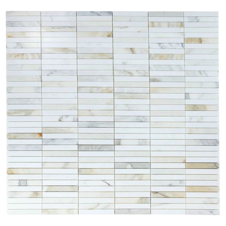 1x6 Calacatta Gold Polished Stacked Pattern on Mesh 12x12 - Hey Tiles