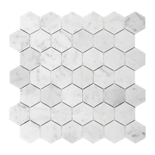 2” Carrara White Hexagon Mosaic Tile - Hey Tiles