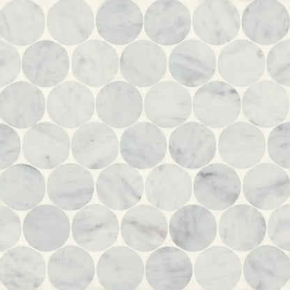 2” Carrara White Honed Penny Round Mosaic Tile - Hey Tiles