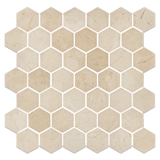 2” Crema Marfil Hexagon Spanish Marble - Hey Tiles