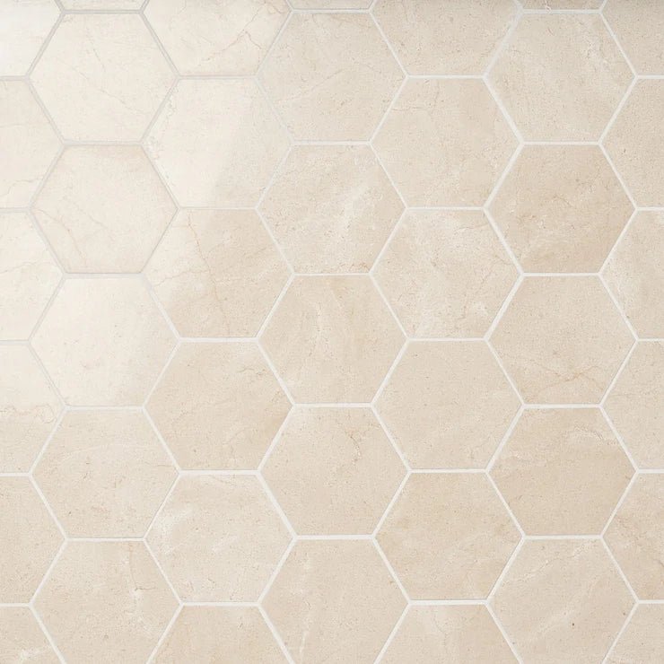 2” Crema Marfil Hexagon Spanish Marble - Hey Tiles