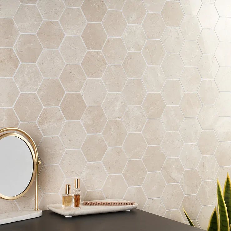 2” Crema Marfil Hexagon Spanish Marble - Hey Tiles