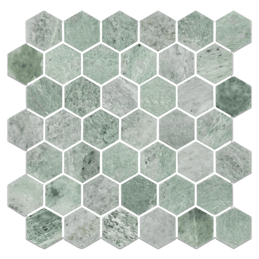 2” Ming Green Polished Hexagon Mosaic Tile - Hey Tiles