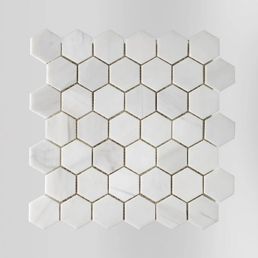 2” Oriental White ( Asian Statuary) Hexagon Mosaic Tile - Hey Tiles