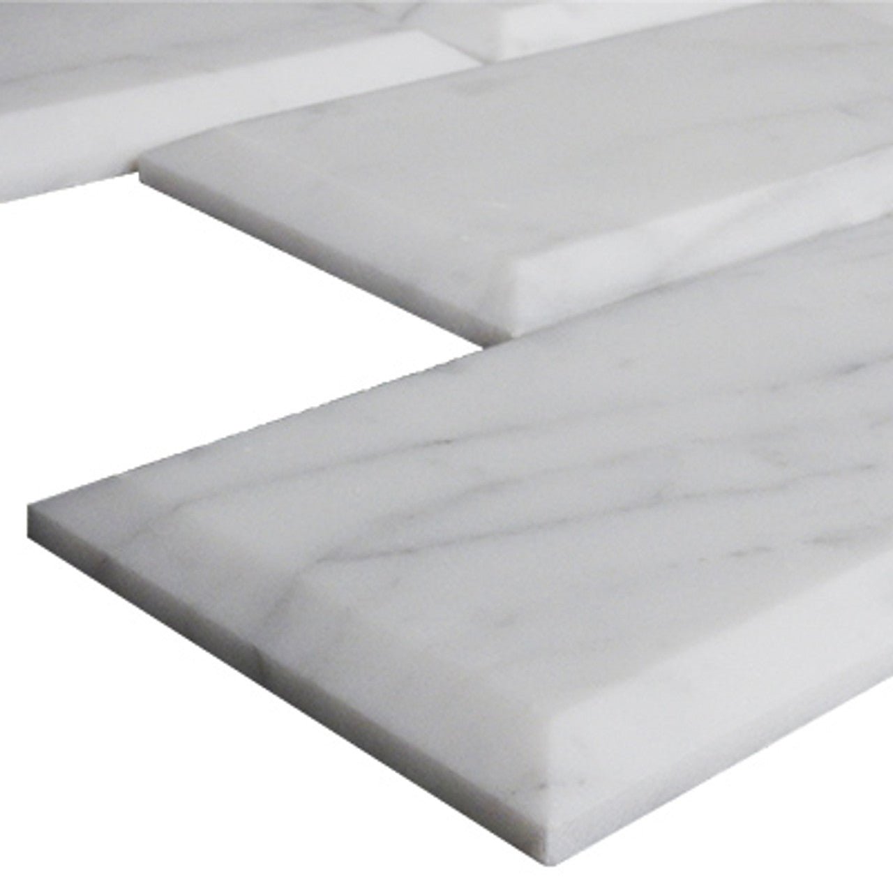 2x4 Carrara White Marble Deep Beveled Brick Mosaic Tile - Hey Tiles