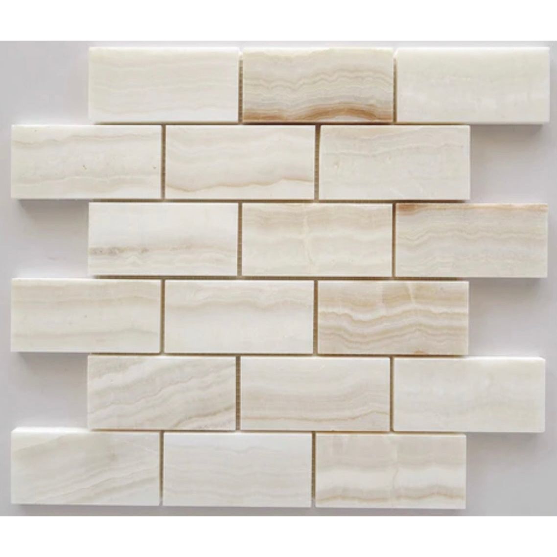 2x4 Vanilla Onyx Brick Mosaic - (Vein - cut / Straight - Edged) Polished - Hey Tiles