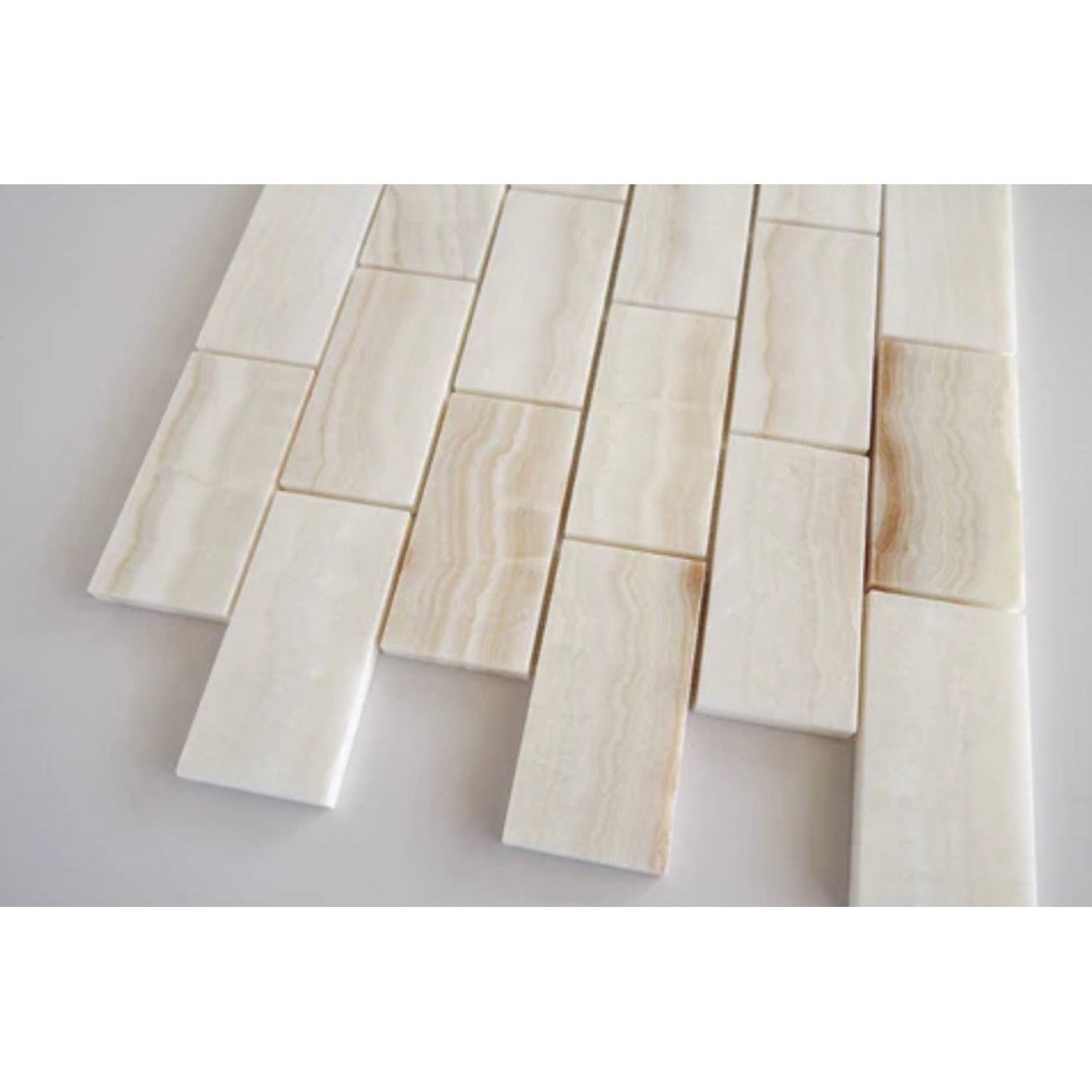 2x4 Vanilla Onyx Brick Mosaic - (Vein - cut / Straight - Edged) Polished - Hey Tiles