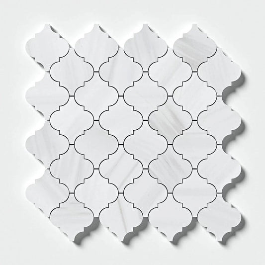 3” Bianco Dolomite Arabesque Mosaic - Hey Tiles