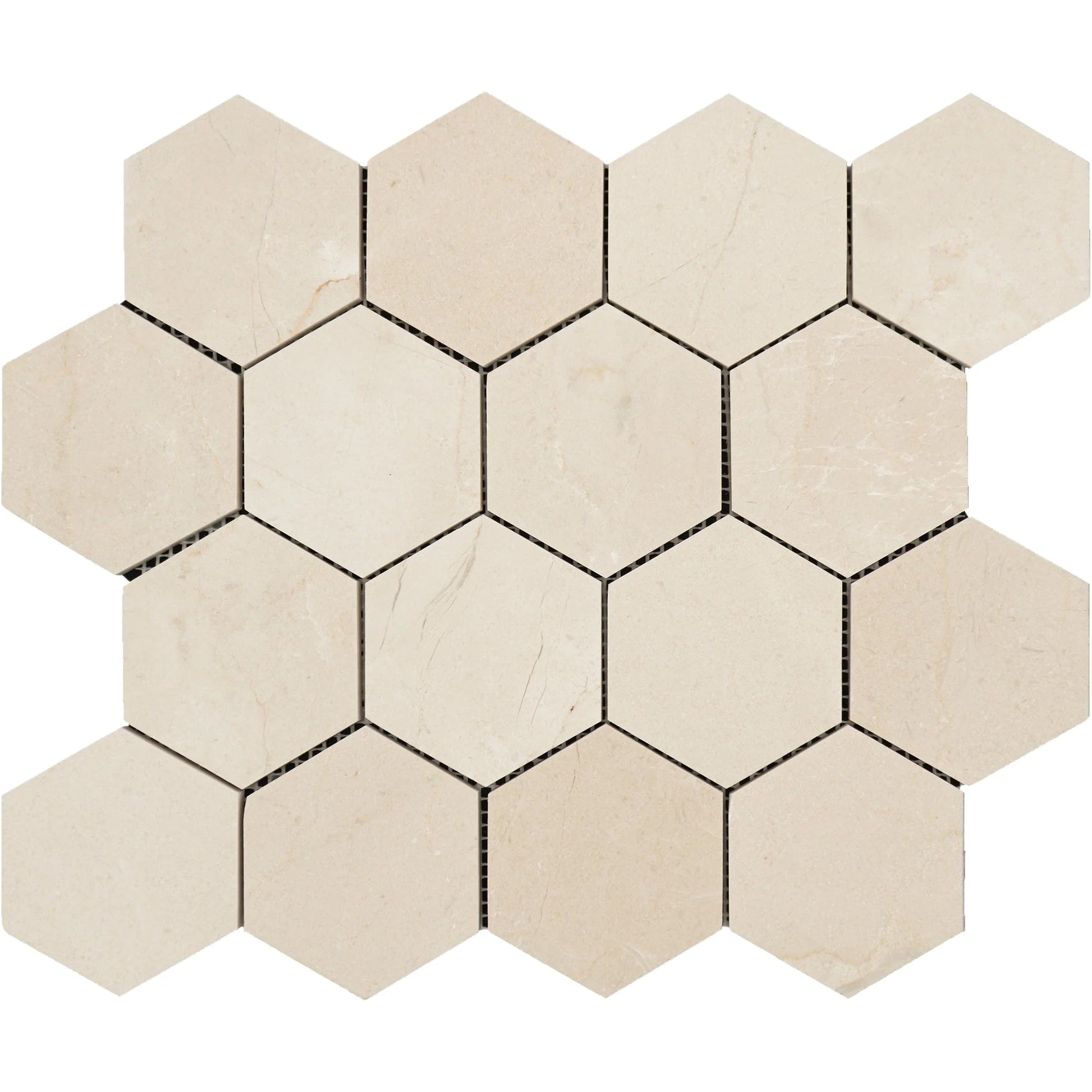 3” Crema Marfil Hexagon Spanish Marble - Hey Tiles