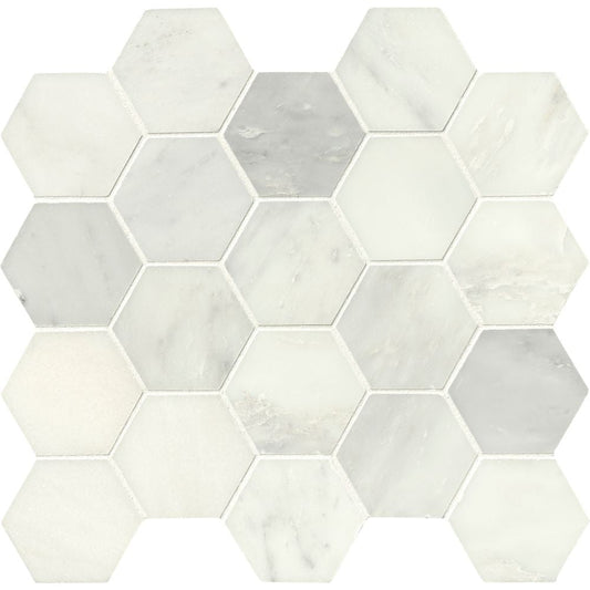 3” Greecian White Polished Hexagon Mosaic Tile - Hey Tiles