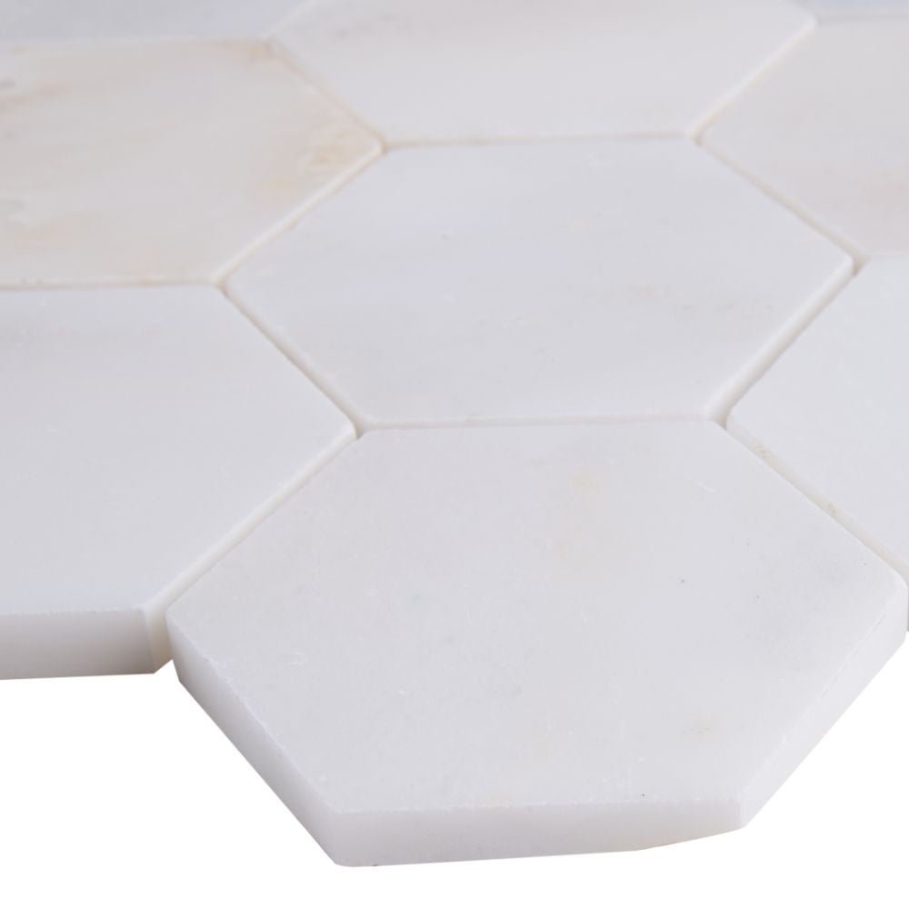 3” Greecian White Polished Hexagon Mosaic Tile - Hey Tiles