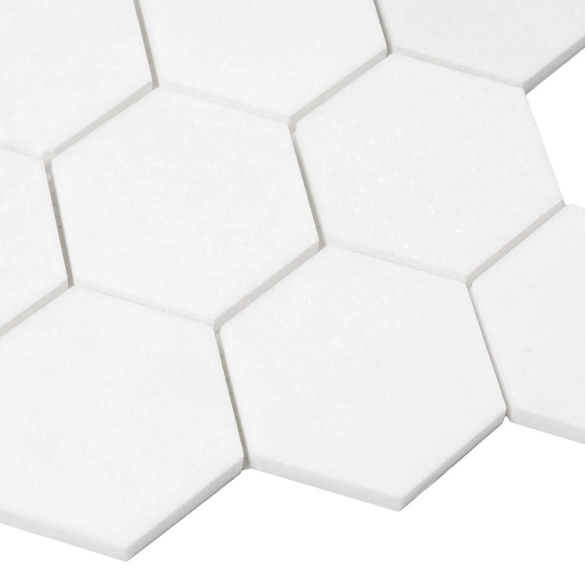 3” Thassos White Marble Hexagon Mosaic Tile - Hey Tiles