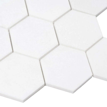 3” Thassos White Marble Hexagon Mosaic Tile - Hey Tiles